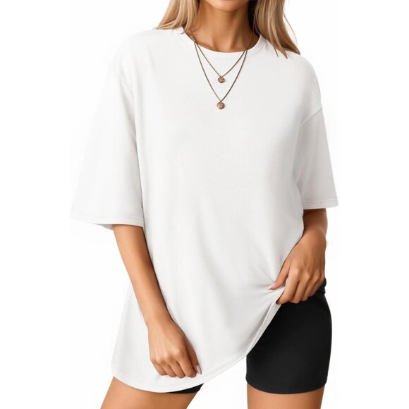Tops - Women's Oversized Cotton Blend T Shirt Crew Neck Short Sleeve Casual Top